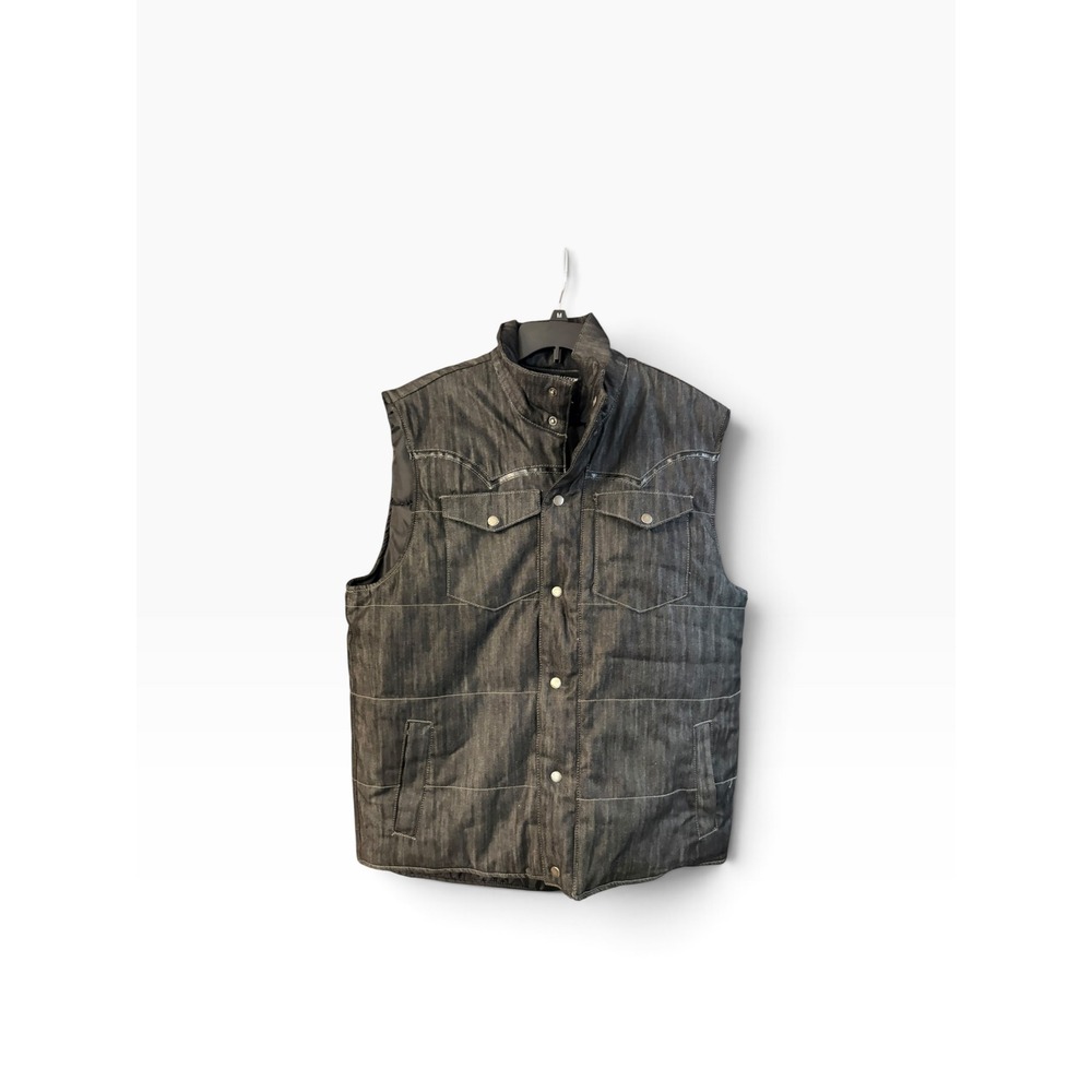 SP Collection Mens Denim Puffer Vest Dark Wash Western Quilted Grey XXL RN82628